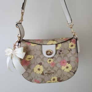 Coach Beige and Pink Floral Shoulder Bag